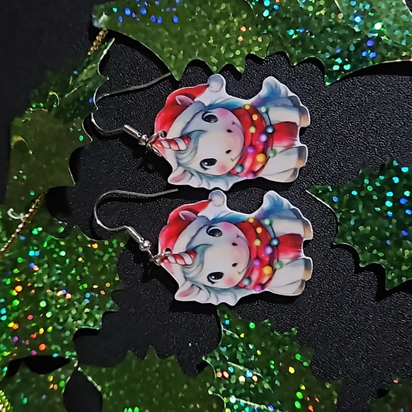 Holiday Unicorn Fashion Hook Style Earrings - Picture 1 of 5